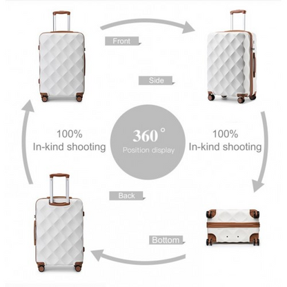 K2395L - British Traveller 28 Inch Ultralight ABS And Polycarbonate Bumpy Diamond Suitcase With TSA Lock - Cream