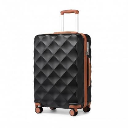 British Traveller 24 Inch Ultralight ABS & Polycarbonate Bumpy Diamond Suitcase with TSA Lock - Black & Brown