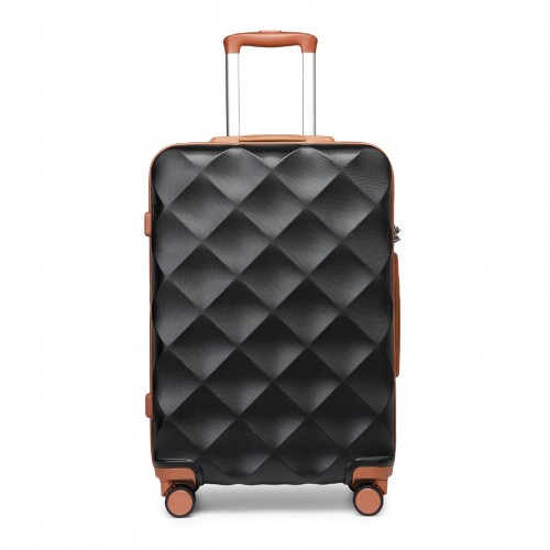 British Traveller 24 Inch Ultralight ABS & Polycarbonate Bumpy Diamond Suitcase with TSA Lock - Black & Brown