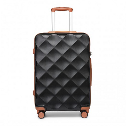 British Traveller 24 Inch Ultralight ABS & Polycarbonate Bumpy Diamond Suitcase with TSA Lock - Black & Brown