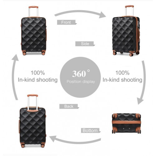 British Traveller 24 Inch Ultralight ABS & Polycarbonate Bumpy Diamond Suitcase with TSA Lock - Black & Brown