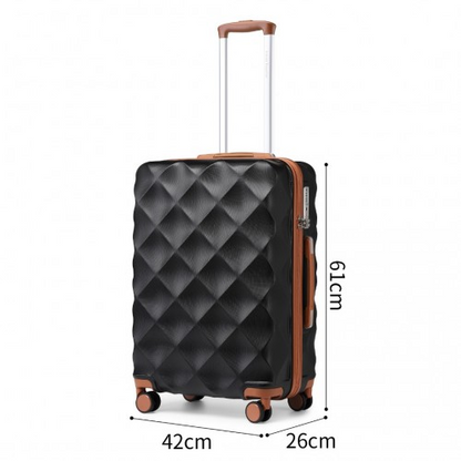 British Traveller 24 Inch Ultralight ABS & Polycarbonate Bumpy Diamond Suitcase with TSA Lock - Black & Brown