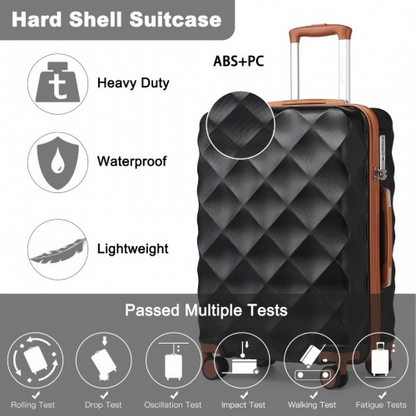 British Traveller 24 Inch Ultralight ABS & Polycarbonate Bumpy Diamond Suitcase with TSA Lock - Black & Brown