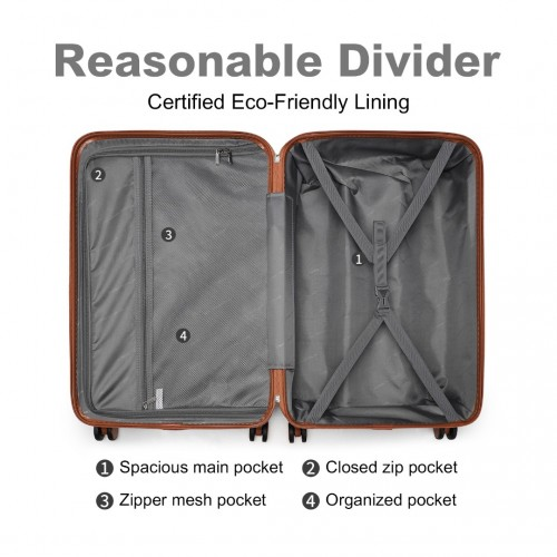 British Traveller 24 Inch Ultralight ABS & Polycarbonate Bumpy Diamond Suitcase with TSA Lock - Black & Brown