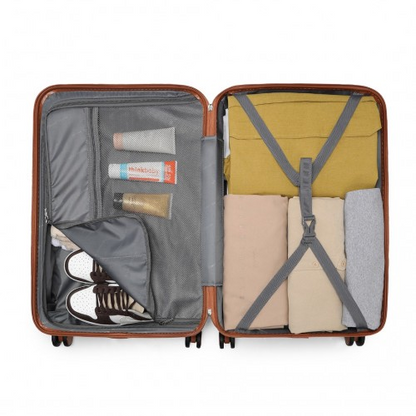 British Traveller 24 Inch Ultralight ABS & Polycarbonate Bumpy Diamond Suitcase with TSA Lock - Black & Brown