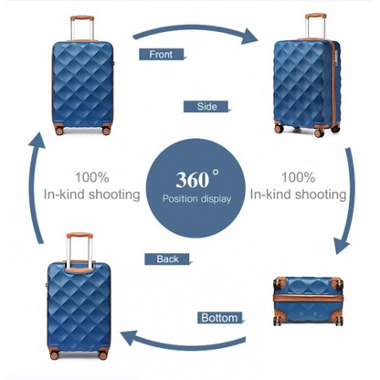 British Traveller 20 Inch Ultralight ABS & Polycarbonate Suitcase with TSA Lock - Navy & Brown