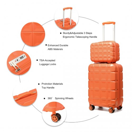 Kono 13/20 Inch Lightweight Hard Shell ABS Cabin Suitcase with TSA Lock & Vanity Case - Orange