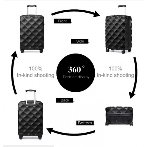 British Traveller 20 Inch Ultralight ABS & Polycarbonate Bumpy Diamond Suitcase with TSA Lock - Black