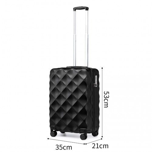British Traveller 20 Inch Ultralight ABS & Polycarbonate Bumpy Diamond Suitcase with TSA Lock - Black
