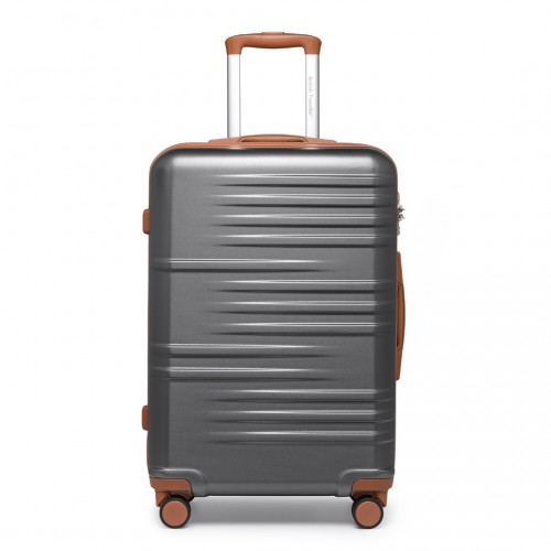 British Traveller 24-Inch Durable Polycarbonate & ABS Hard Shell Suitcase with TSA Lock - Grey & Brown