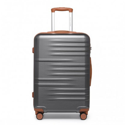 British Traveller 24-Inch Durable Polycarbonate & ABS Hard Shell Suitcase with TSA Lock - Grey & Brown