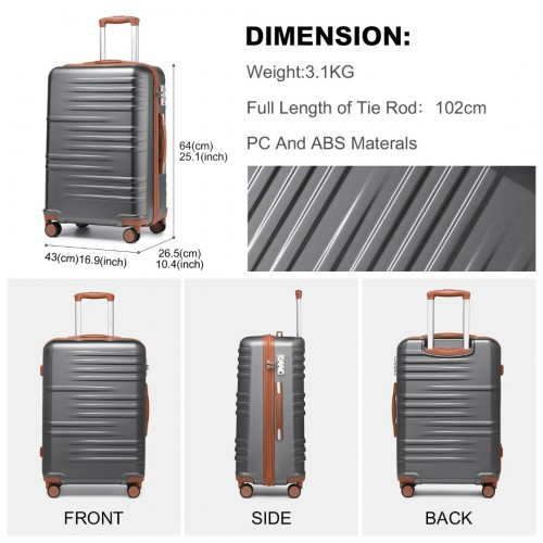 British Traveller 24-Inch Durable Polycarbonate & ABS Hard Shell Suitcase with TSA Lock - Grey & Brown
