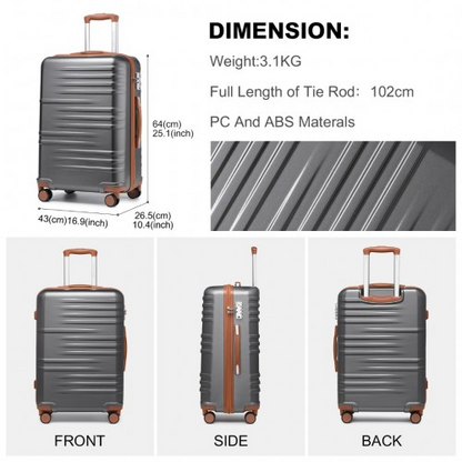 British Traveller 24-Inch Durable Polycarbonate & ABS Hard Shell Suitcase with TSA Lock - Grey & Brown