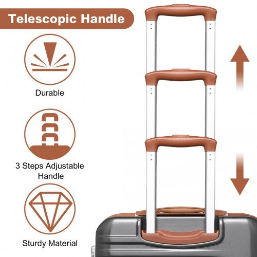 British Traveller 24-Inch Durable Polycarbonate & ABS Hard Shell Suitcase with TSA Lock - Grey & Brown