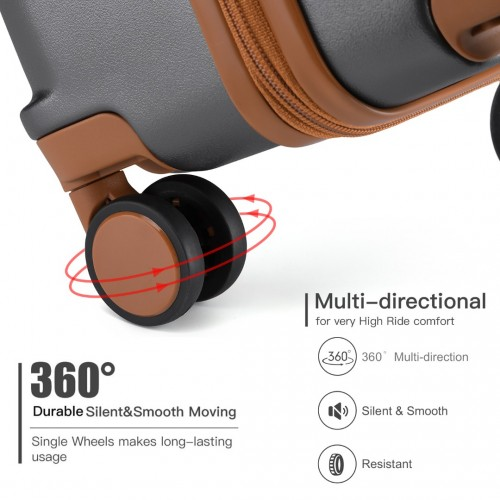 British Traveller 24-Inch Durable Polycarbonate & ABS Hard Shell Suitcase with TSA Lock - Grey & Brown