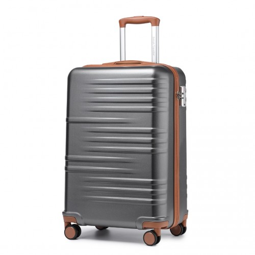 British Traveller 20 Inch Polycarbonate & ABS Hard Shell Suitcase with TSA Lock - Grey & Brown