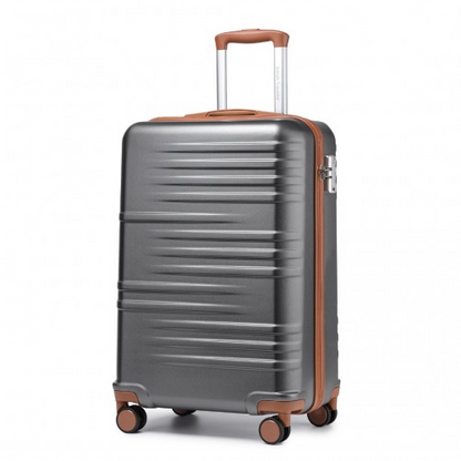 British Traveller 20 Inch Polycarbonate & ABS Hard Shell Suitcase with TSA Lock - Grey & Brown