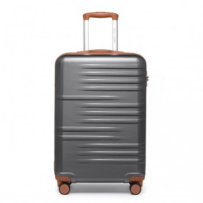 British Traveller 20 Inch Polycarbonate & ABS Hard Shell Suitcase with TSA Lock - Grey & Brown