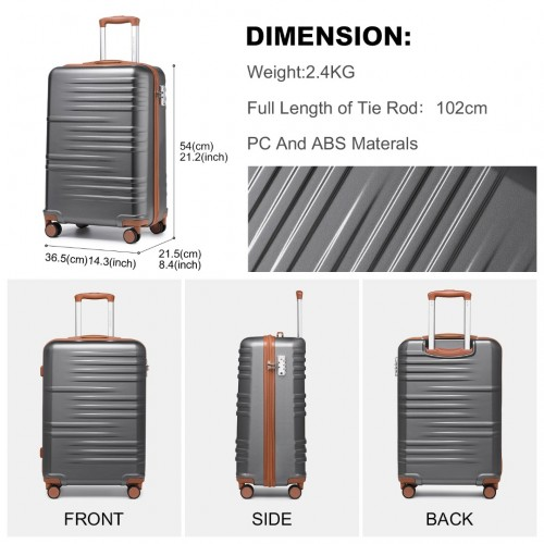 British Traveller 20 Inch Polycarbonate & ABS Hard Shell Suitcase with TSA Lock - Grey & Brown