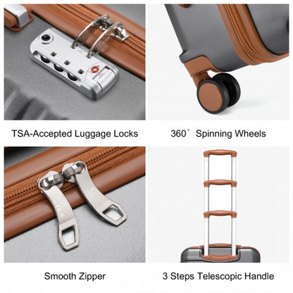 British Traveller 20 Inch Polycarbonate & ABS Hard Shell Suitcase with TSA Lock - Grey & Brown
