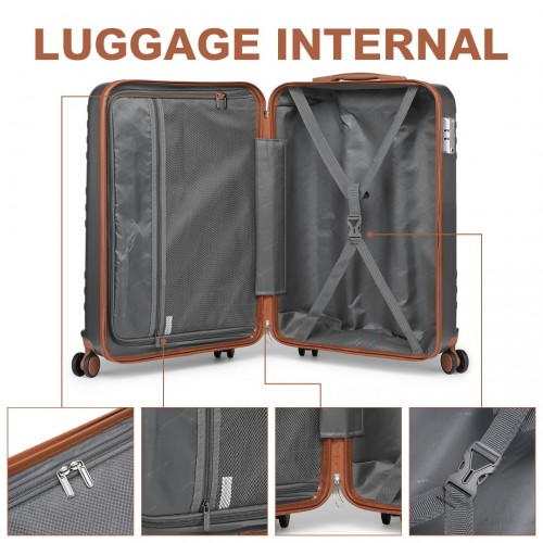 British Traveller 20 Inch Polycarbonate & ABS Hard Shell Suitcase with TSA Lock - Grey & Brown