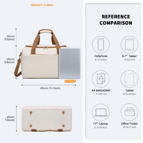 Kono Spacious Travel Storage Bag Handbag - Cream | Large Capacity, Versatile & Stylish