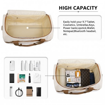 Kono Spacious Travel Storage Bag Handbag - Cream | Large Capacity, Versatile & Stylish