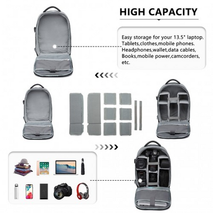 Kono Water Resistant Shockproof DSLR Camera Backpack - Light Grey