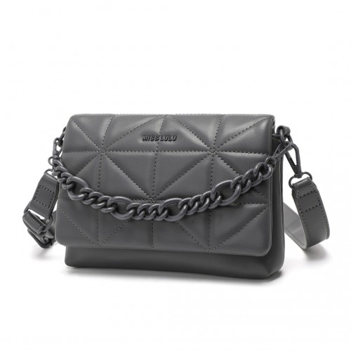 Miss Lulu Chic Quilted Shoulder Bag With Chain Strap - Grey | Elegant & Stylish Handbag