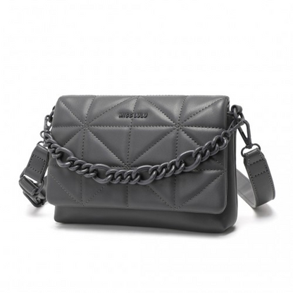 Miss Lulu Chic Quilted Shoulder Bag With Chain Strap - Grey | Elegant & Stylish Handbag