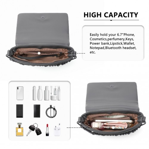 Miss Lulu Chic Quilted Shoulder Bag With Chain Strap - Grey | Elegant & Stylish Handbag