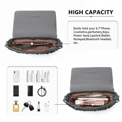 Miss Lulu Chic Quilted Shoulder Bag With Chain Strap - Grey | Elegant & Stylish Handbag