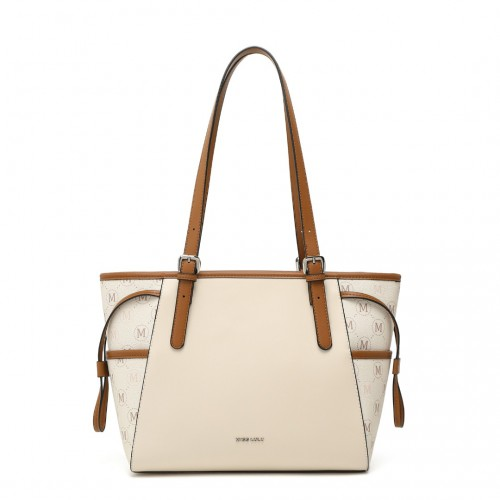 Miss Lulu Elegant Tote Bag in Beige and Brown with Monogram Pattern – Stylish & Functional Handbag
