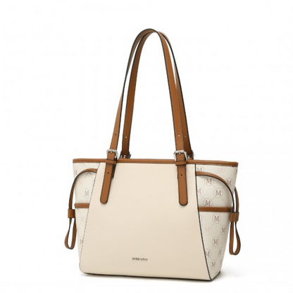 Miss Lulu Elegant Tote Bag in Beige and Brown with Monogram Pattern – Stylish & Functional Handbag