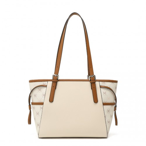 Miss Lulu Elegant Tote Bag in Beige and Brown with Monogram Pattern – Stylish & Functional Handbag