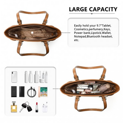 Miss Lulu Elegant Tote Bag in Beige and Brown with Monogram Pattern – Stylish & Functional Handbag