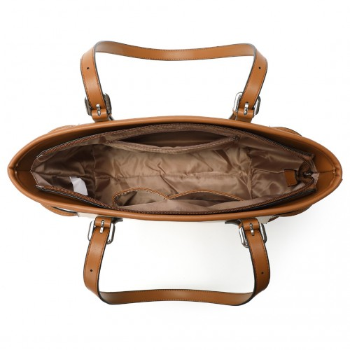 Miss Lulu Elegant Tote Bag in Beige and Brown with Monogram Pattern – Stylish & Functional Handbag