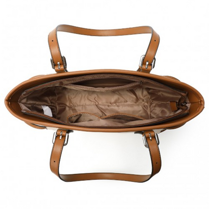 Miss Lulu Elegant Tote Bag in Beige and Brown with Monogram Pattern – Stylish & Functional Handbag