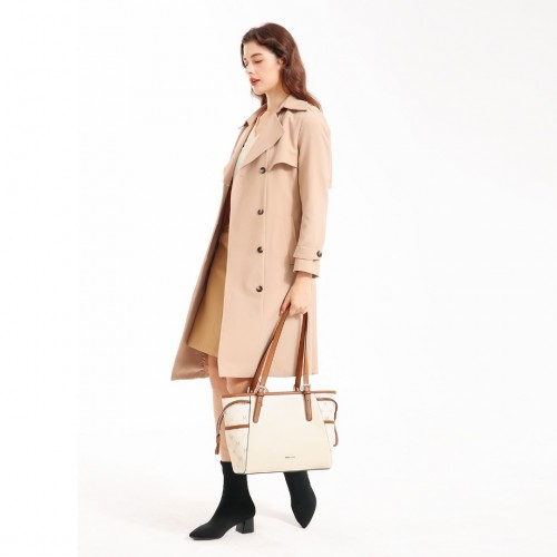 Miss Lulu Elegant Tote Bag in Beige and Brown with Monogram Pattern – Stylish & Functional Handbag