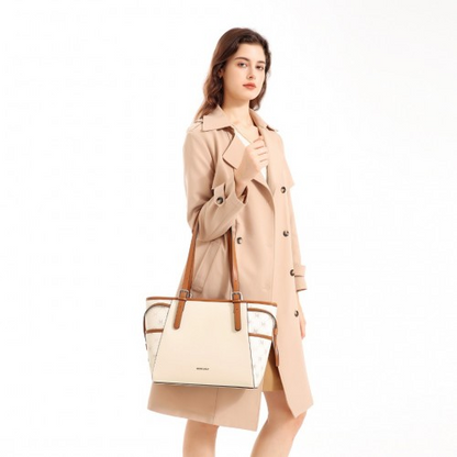 Miss Lulu Elegant Tote Bag in Beige and Brown with Monogram Pattern – Stylish & Functional Handbag