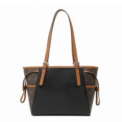 Miss Lulu Elegant Tote Bag with Monogram Pattern - Stylish Black and Brown Handbag for Women