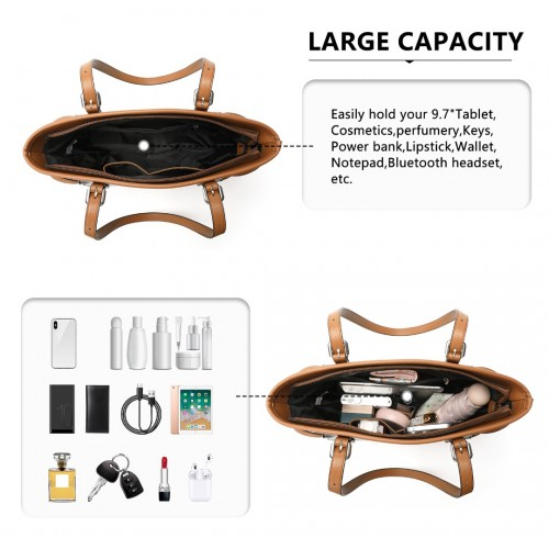 Miss Lulu Elegant Tote Bag with Monogram Pattern - Stylish Black and Brown Handbag for Women