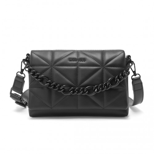 Miss Lulu Chic Quilted Shoulder Bag with Chain Strap - Black | Elegant & Stylish Handbag for Women