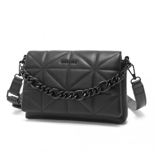 Miss Lulu Chic Quilted Shoulder Bag with Chain Strap - Black | Elegant & Stylish Handbag for Women