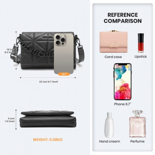 Miss Lulu Chic Quilted Shoulder Bag with Chain Strap - Black | Elegant & Stylish Handbag for Women