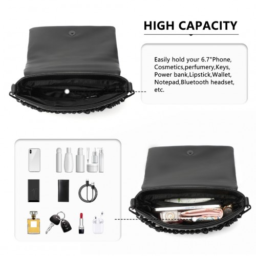 Miss Lulu Chic Quilted Shoulder Bag with Chain Strap - Black | Elegant & Stylish Handbag for Women