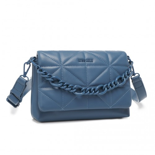 Miss Lulu Chic Quilted Shoulder Bag With Chain Strap - Blue | Elegant & Stylish Women's Handbag