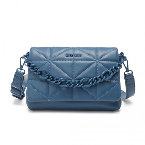 Miss Lulu Chic Quilted Shoulder Bag With Chain Strap - Blue | Elegant & Stylish Women's Handbag