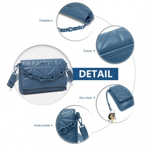 Miss Lulu Chic Quilted Shoulder Bag With Chain Strap - Blue | Elegant & Stylish Women's Handbag