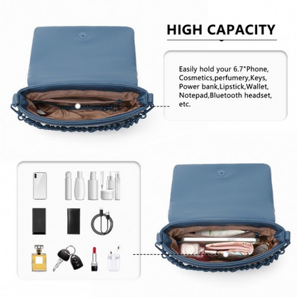 Miss Lulu Chic Quilted Shoulder Bag With Chain Strap - Blue | Elegant & Stylish Women's Handbag